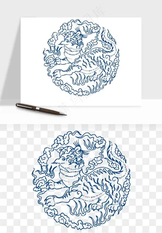 青花瓷花纹花卉图案png免抠