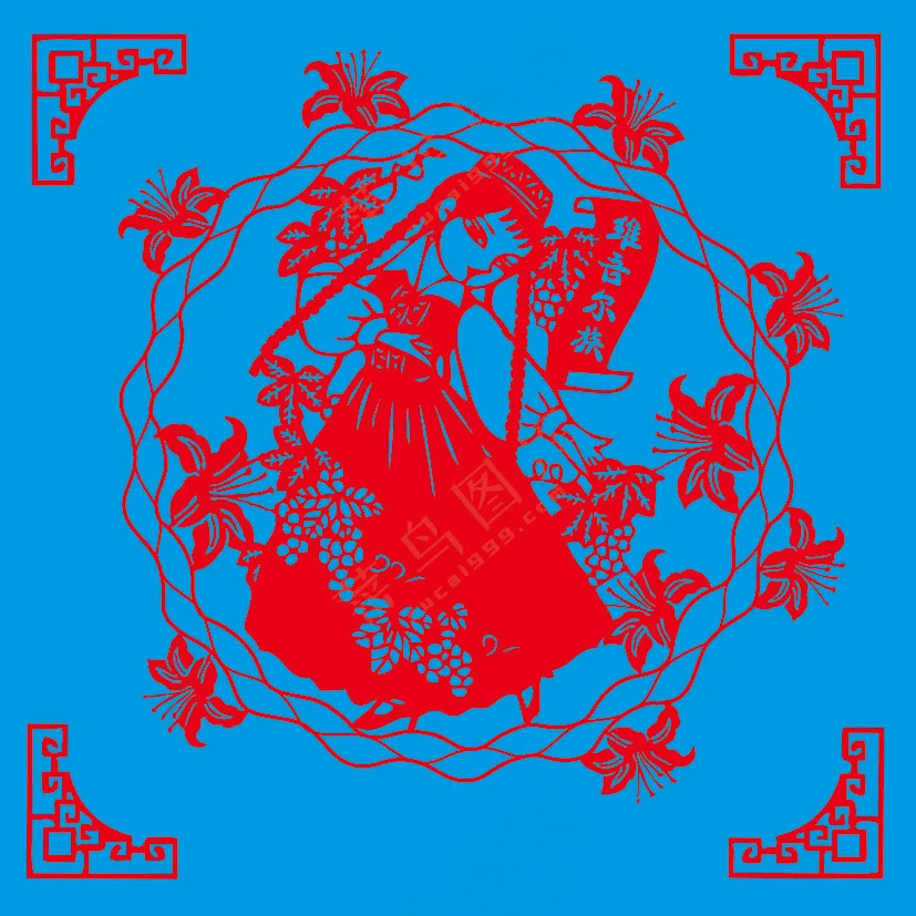 红色喜庆维于尔族剪纸