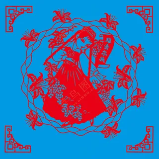 红色喜庆维于尔族剪纸