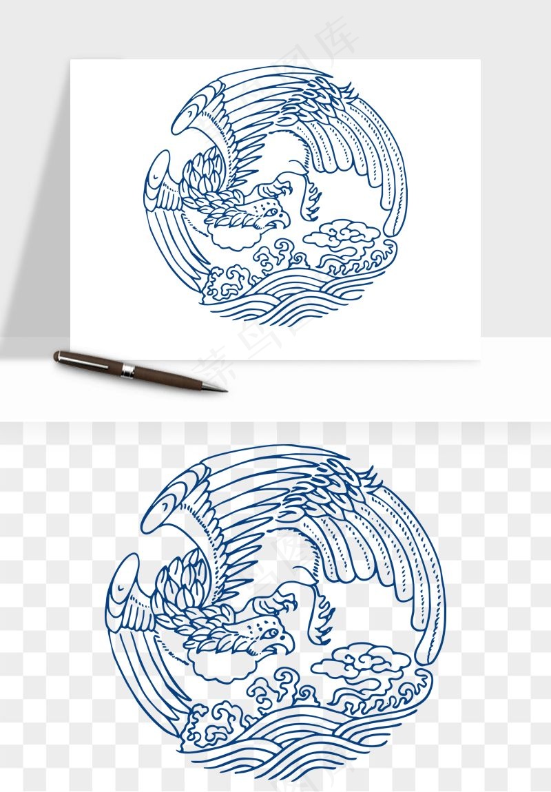 青花瓷花纹花卉图案png免抠