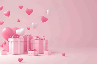 粉色爱心礼盒礼物浪漫唯美立体插画妇女节情人节七夕背景
