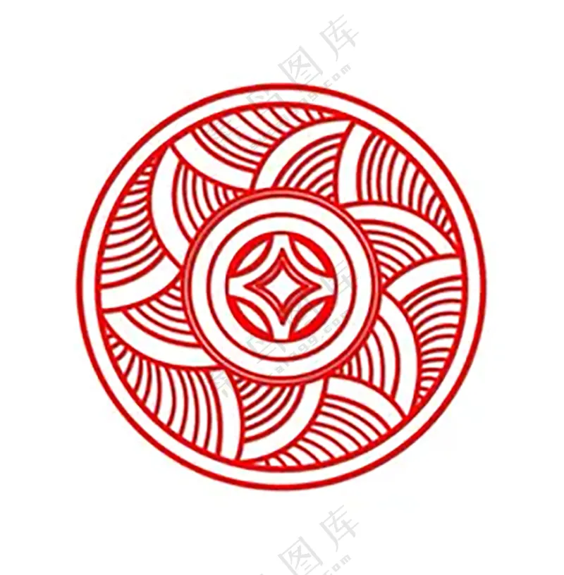 红色复古矢量圆形免扣图