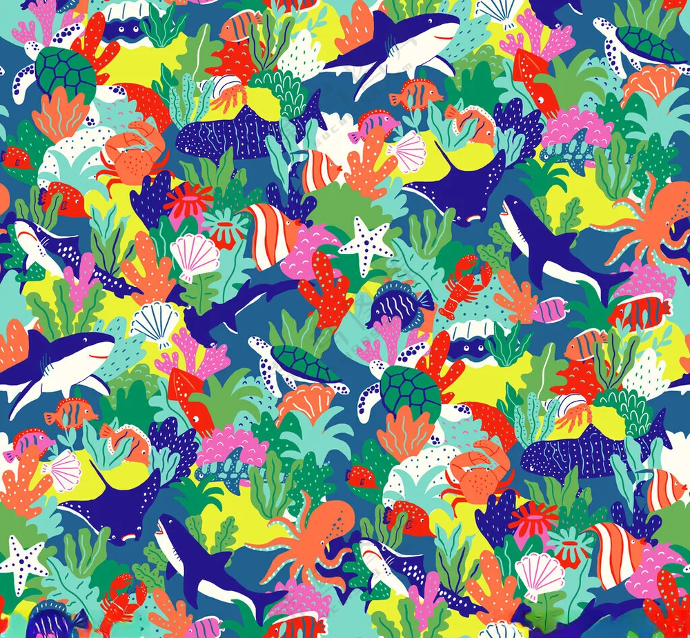 海洋生物四方连续海底生物泳装