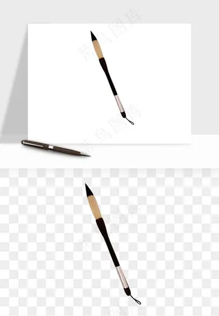 中式砚台毛笔书法png免抠