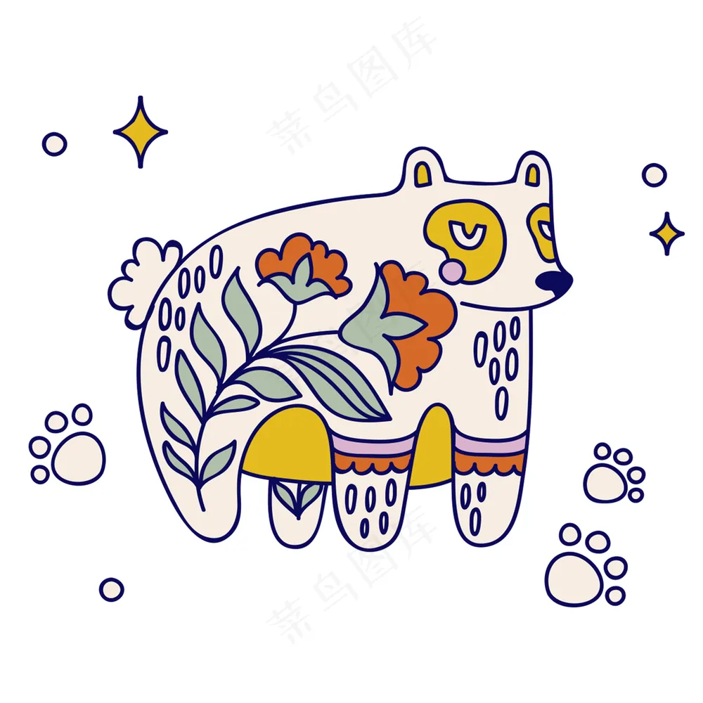 白色小熊 民族风装饰小元素