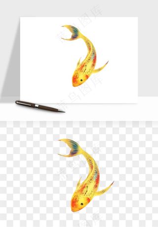 锦鲤鱼手绘水墨png免抠