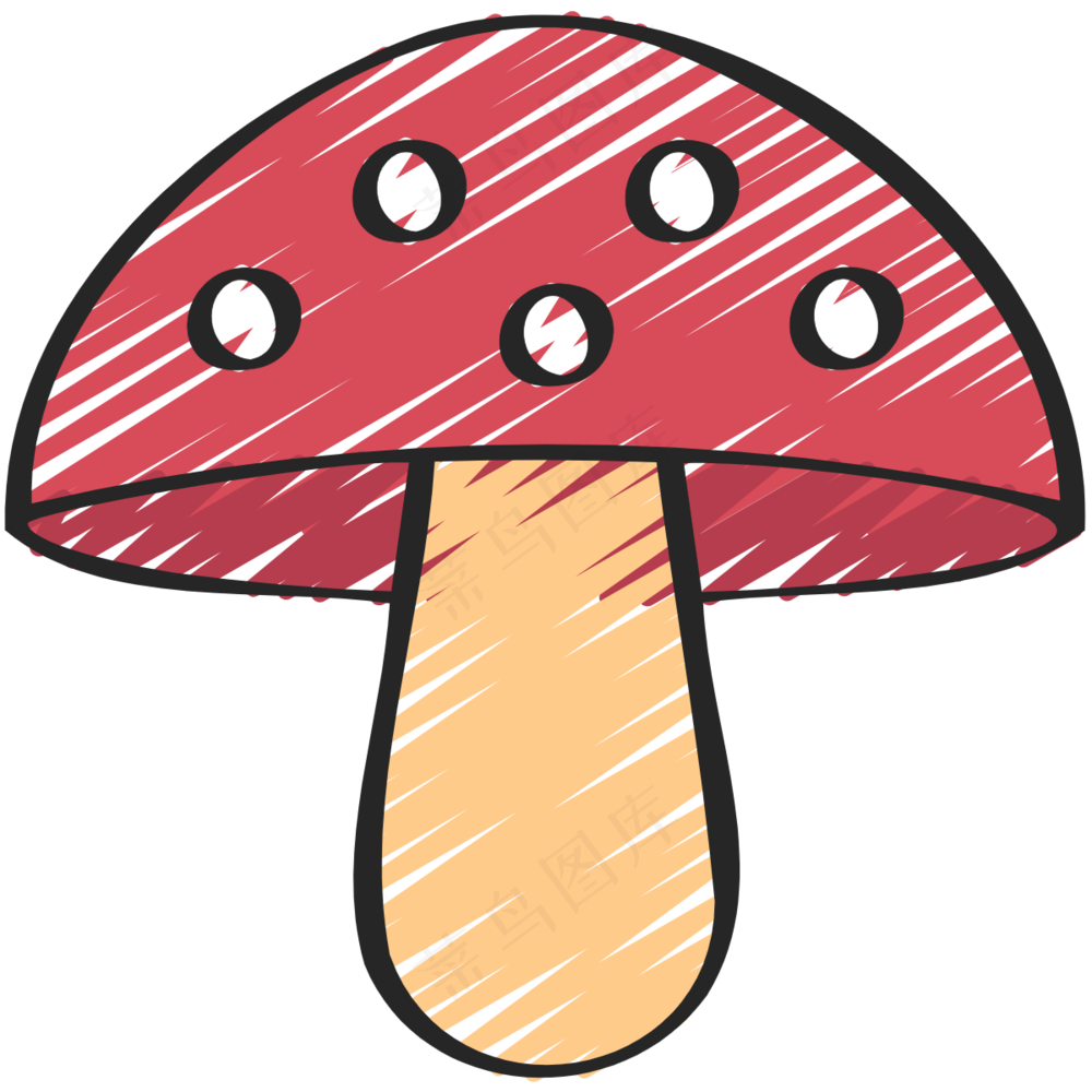红色可爱蘑菇 铅笔手绘图标icon