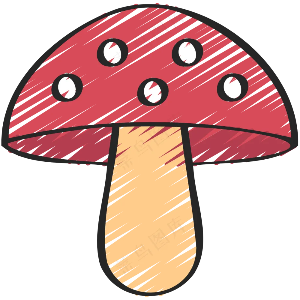 红色可爱蘑菇 铅笔手绘图标icon