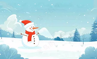 冬天白雪覆盖寒冷唯美雪景小寒插画背景