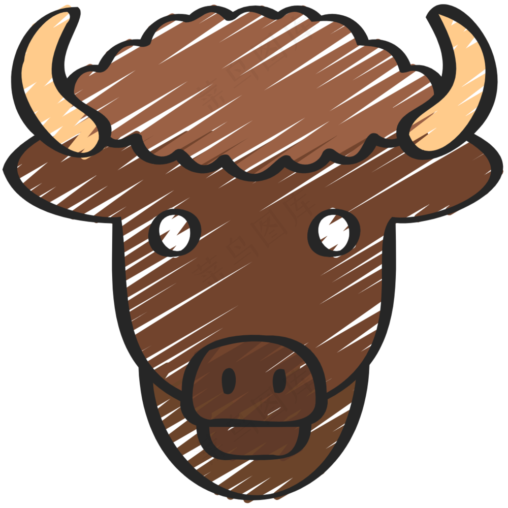 棕色野牛 铅笔手绘图标icon