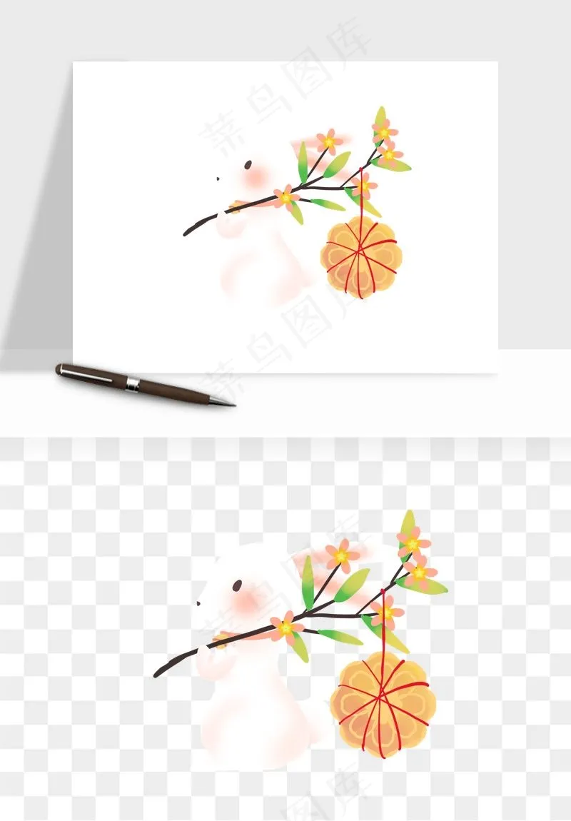 中秋月饼玉兔国潮插画png免抠