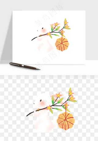 中秋月饼玉兔国潮插画png免抠