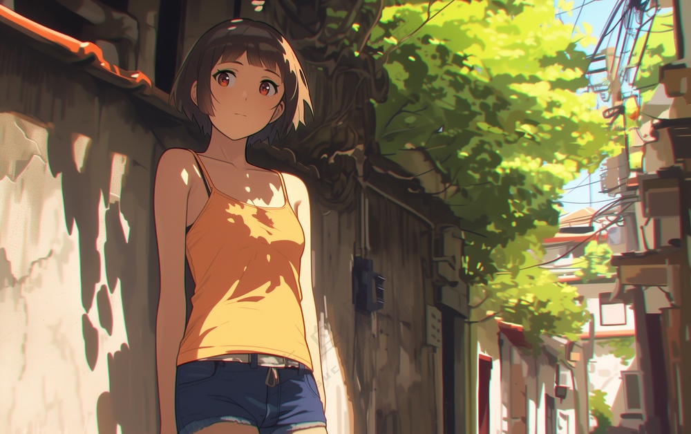 站在街巷的动漫美女