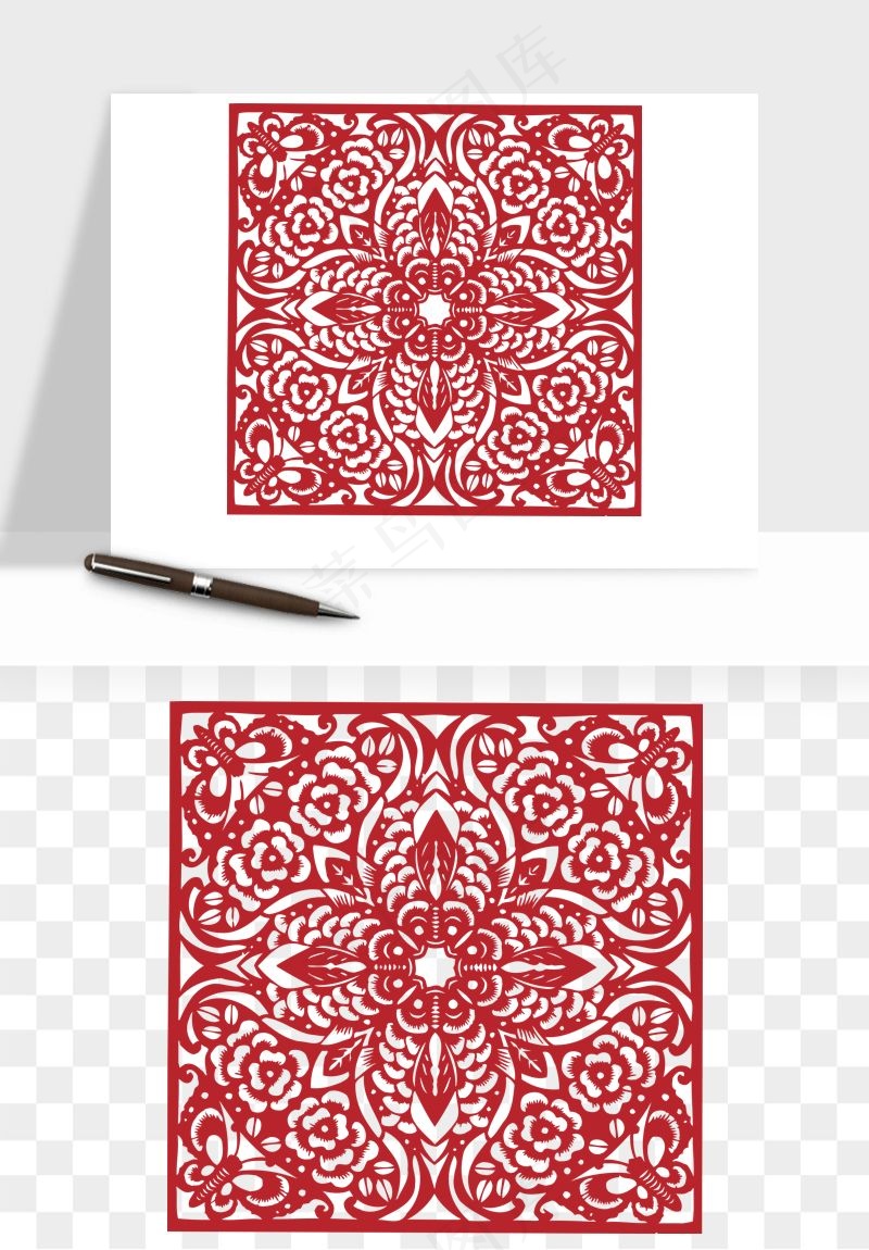 传统窗花剪纸图案png免抠