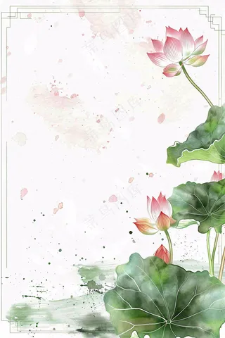 夏天荷花荷叶清凉小清新淡雅小暑大暑处暑插画背景