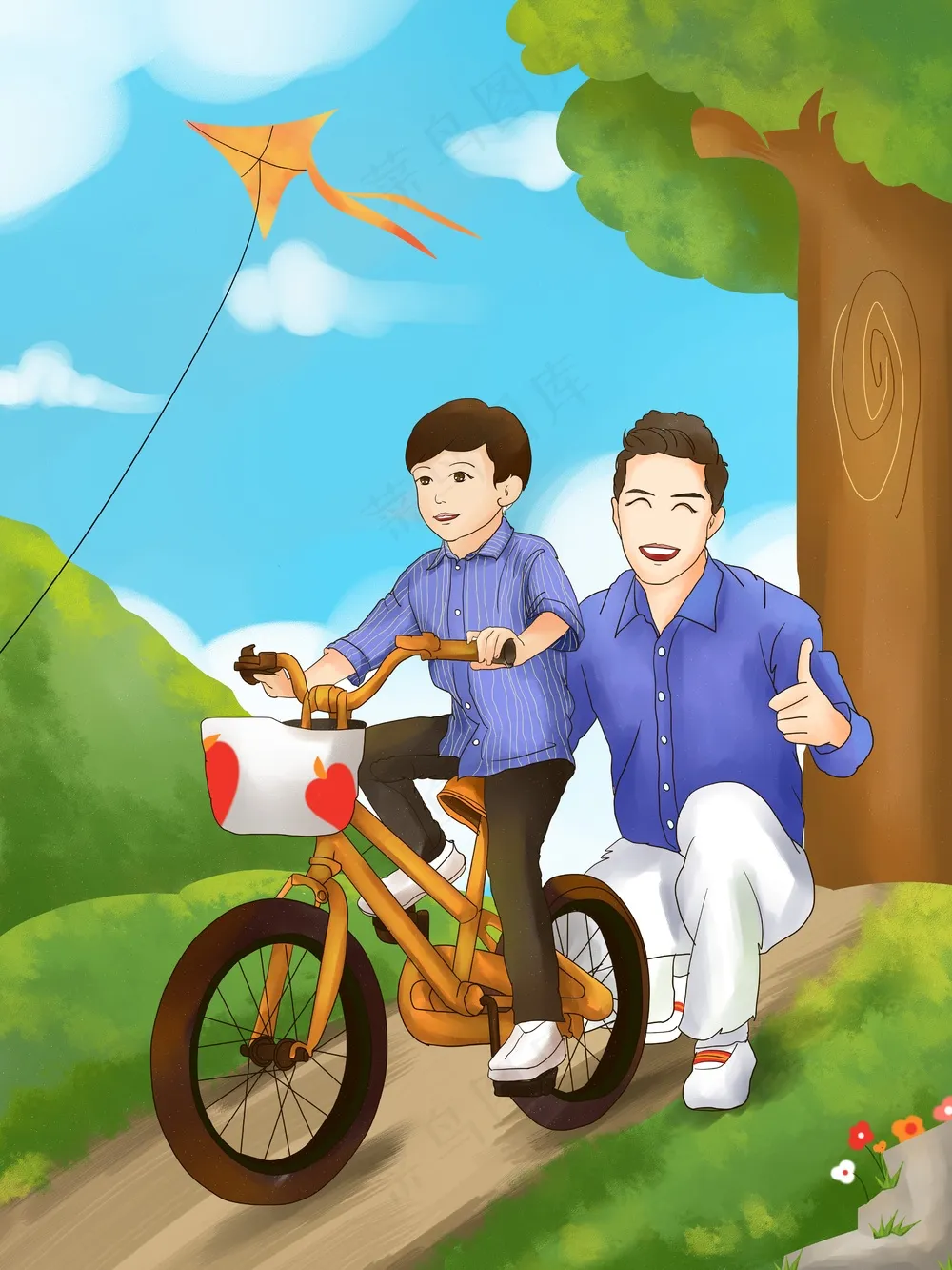 绿色现代简约风父亲节插画模板