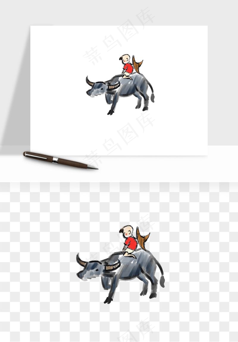 牧童放牛的孩子png免抠