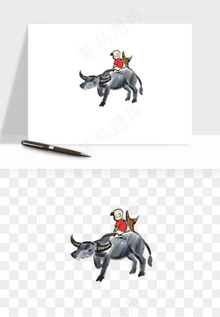 牧童放牛的孩子png免抠