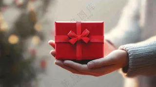 送礼物红色礼盒感恩节摄影图