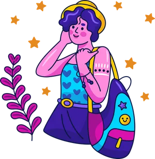 女生旅行 美式多巴胺插画 免抠透明底