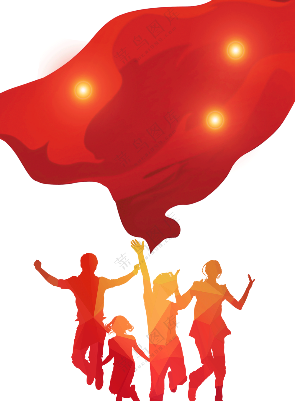 人物剪影与飘扬的红色绸子免抠图片