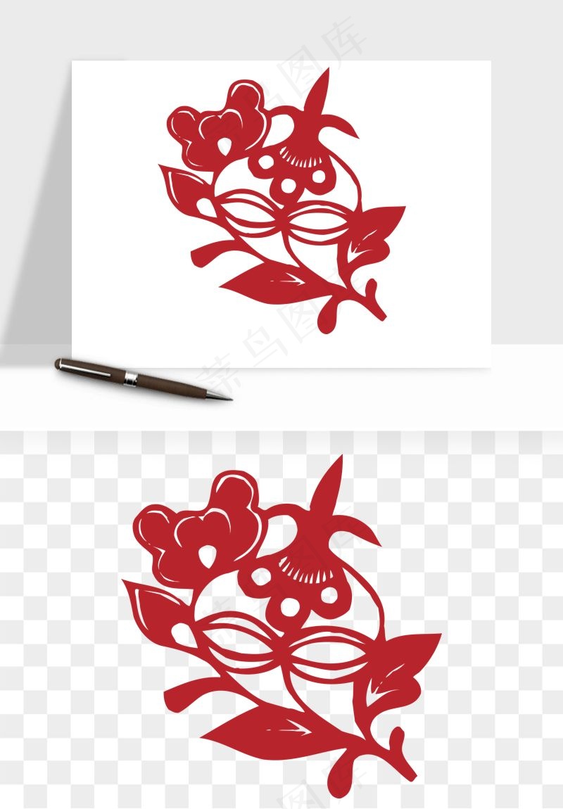 传统剪纸植物花卉png免抠