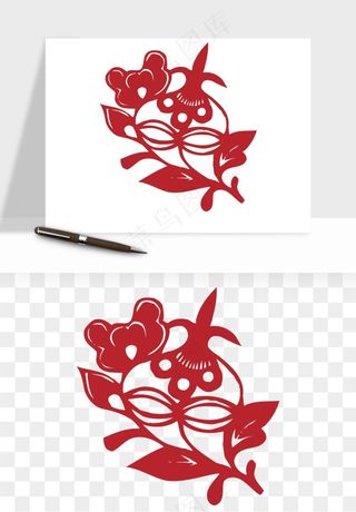 传统剪纸植物花卉png免抠