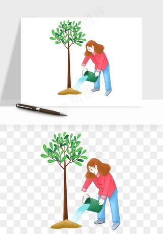手绘植树节挖土人物png免抠