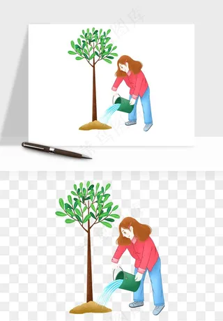 手绘植树节挖土人物png免抠