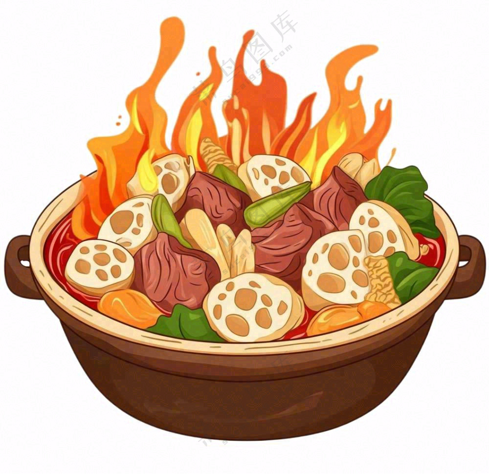 砂锅美食菌菇蔬菜肉类寿喜烧美食插画免抠