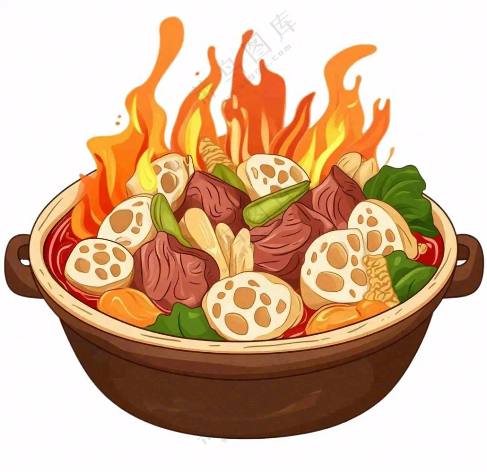 砂锅美食菌菇蔬菜肉类寿喜烧美食插画免抠