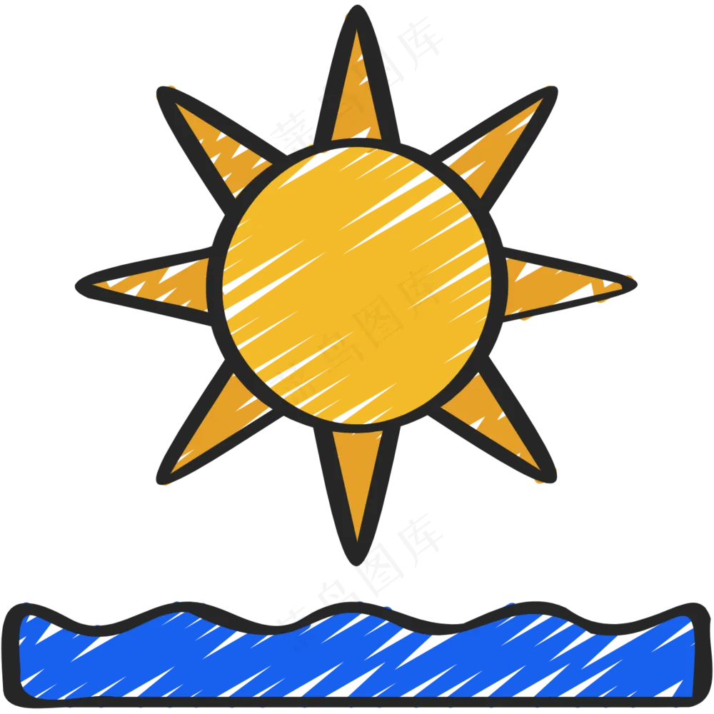 海上日出 太阳 铅笔手绘图标 icon