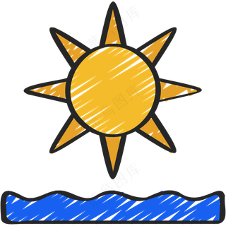 海上日出 太阳 铅笔手绘图标 icon