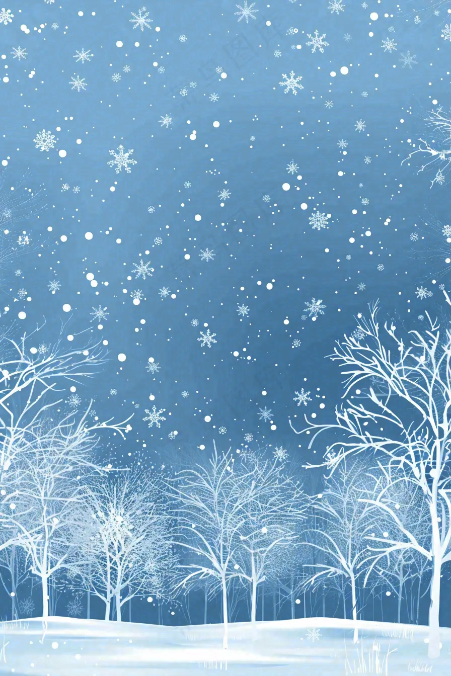 冬天森林雪白世界霜降节气插画背景