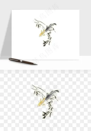 锦鲤鱼手绘水墨png免抠