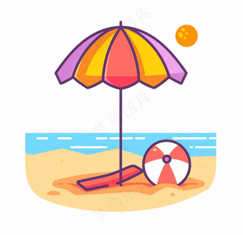 夏日海洋海滩元素卡通插画免抠