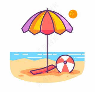 夏日海洋海滩元素卡通插画免抠