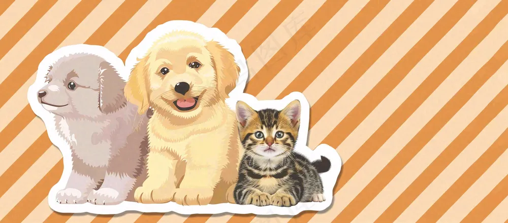 宠物生活馆猫狗卡通插画背景