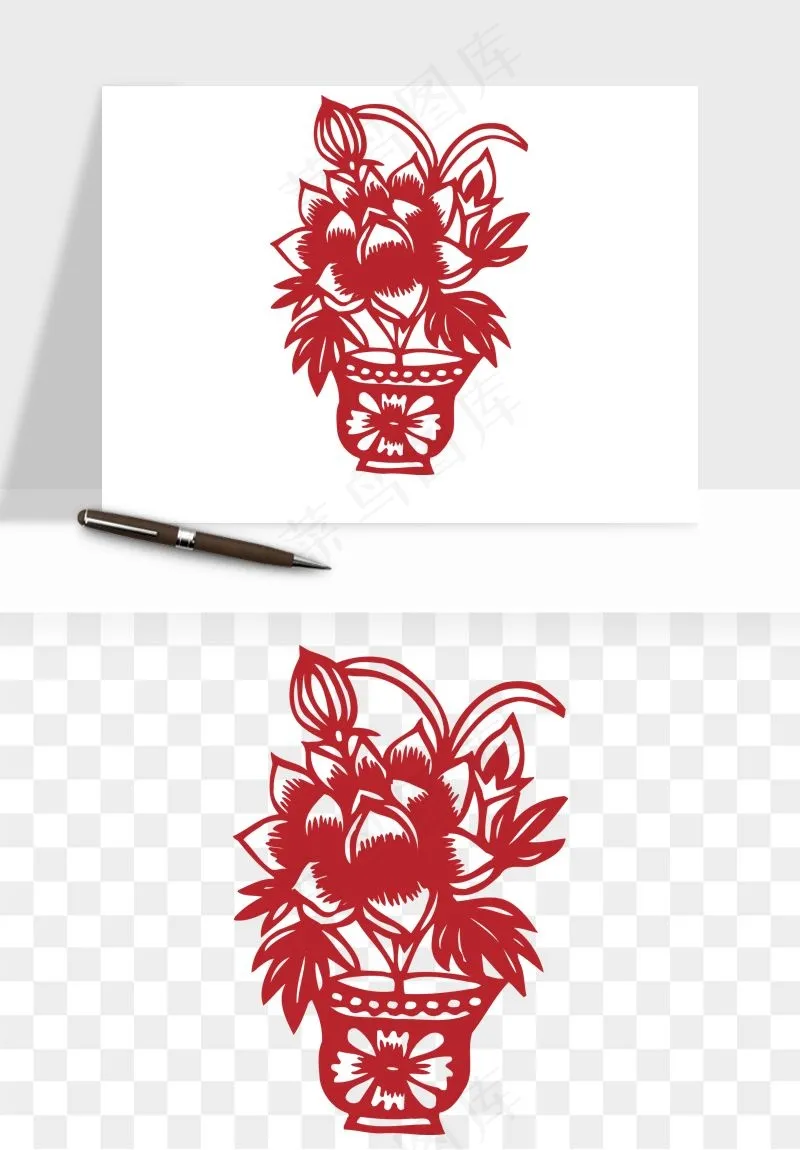 传统剪纸植物花卉png免抠