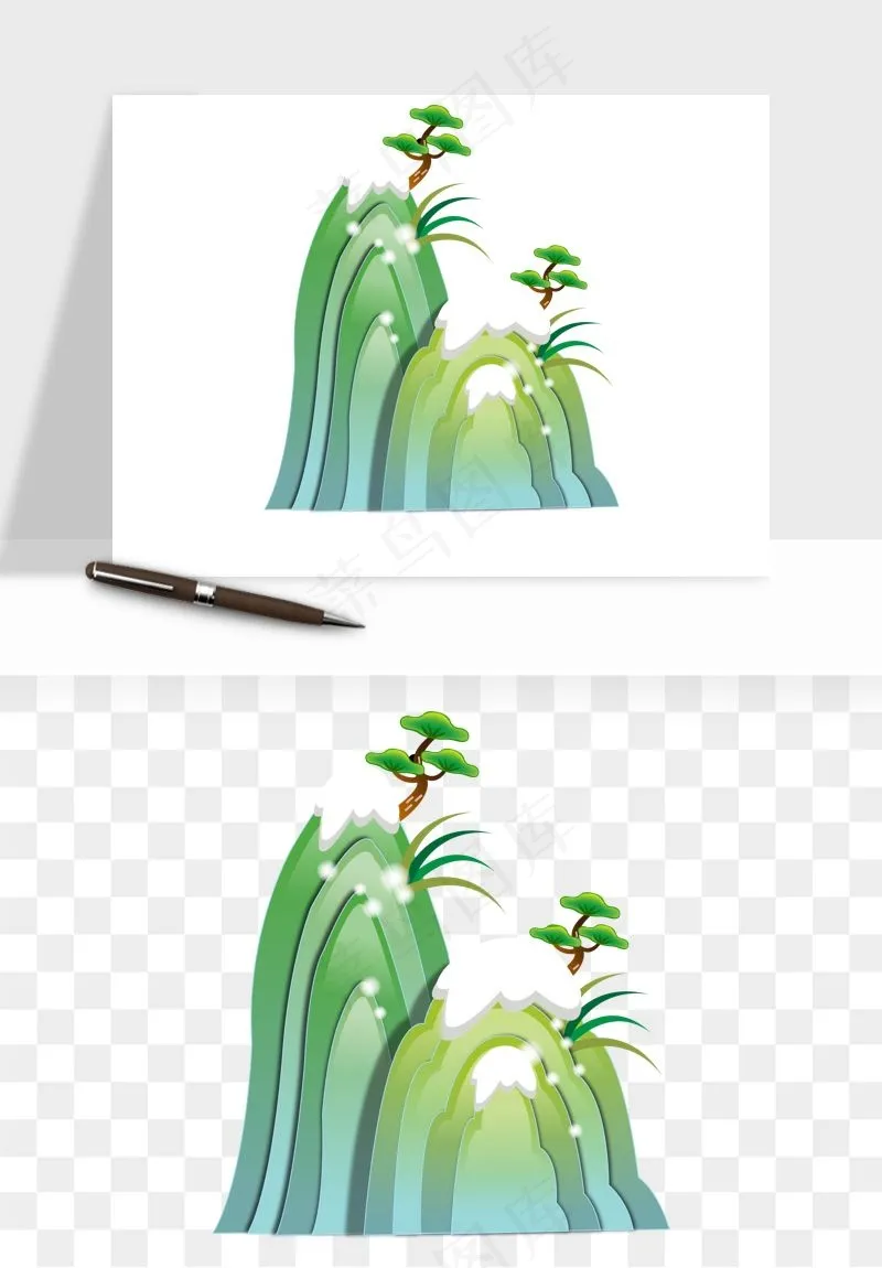 国潮松树松枝松叶png免抠