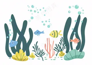 海洋海藻珊瑚植物卡通插画免抠
