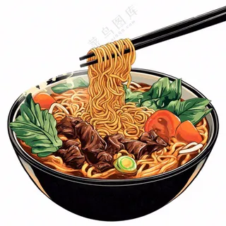 红烧牛肉面香辣美食插画免抠