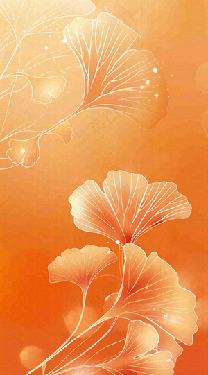 秋天的银杏叶橘黄唯美插画立秋秋分插画背景
