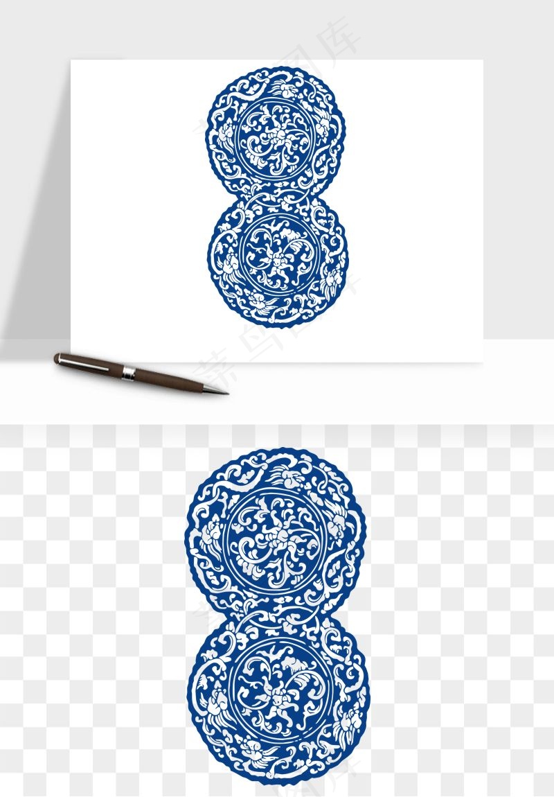 青花瓷花纹花卉图案png免抠