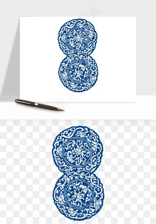 青花瓷花纹花卉图案png免抠