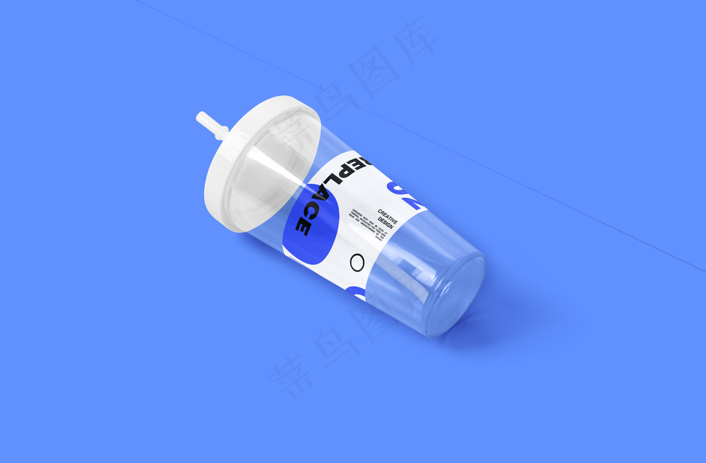 蓝色透明杯子吸管奶茶杯塑料杯样机-03