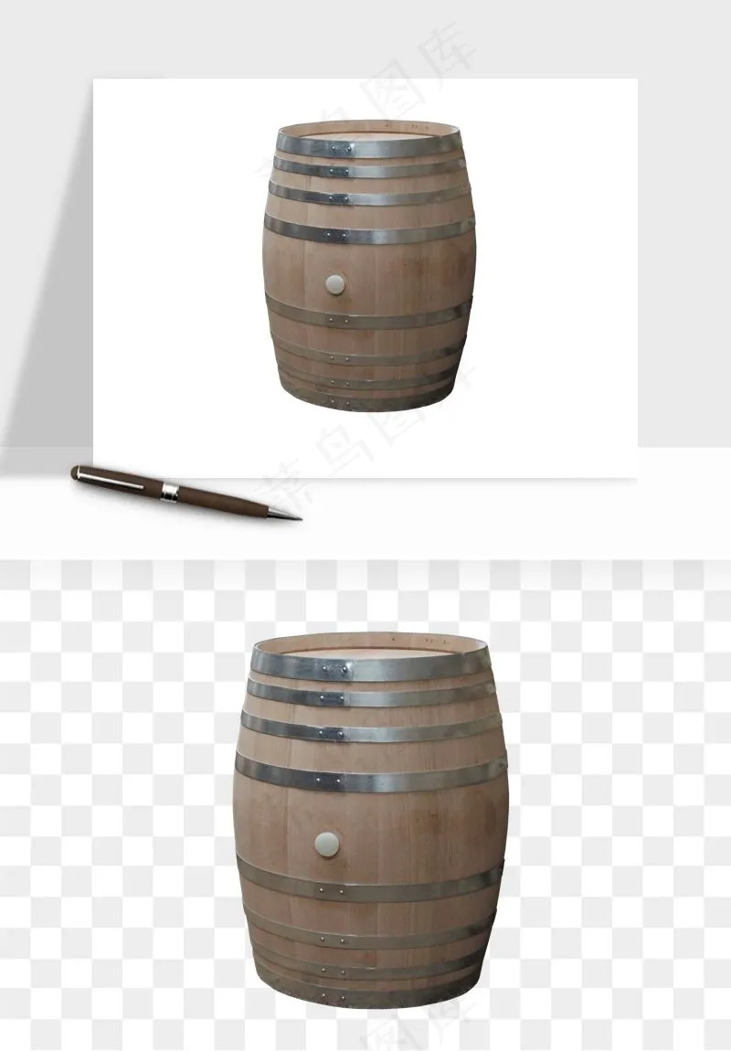 复古木桶酒桶png免抠