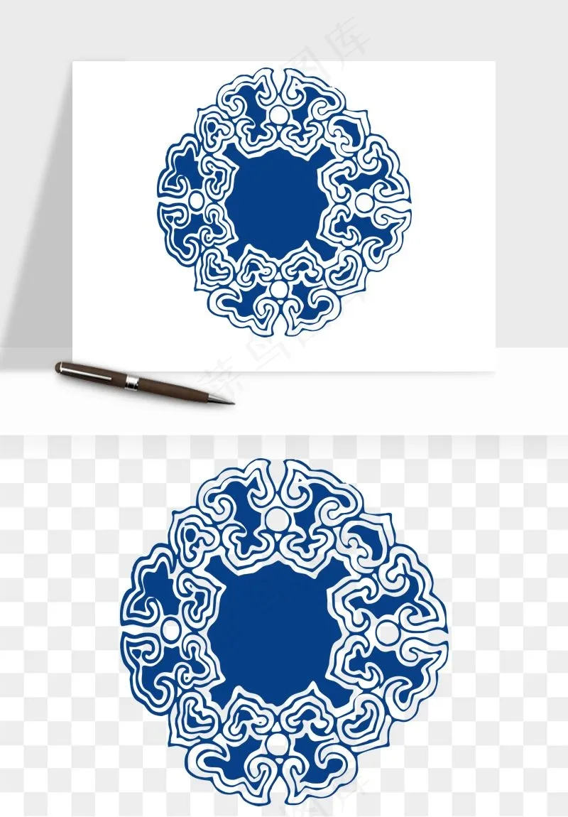 青花瓷花纹花卉图案png免抠
