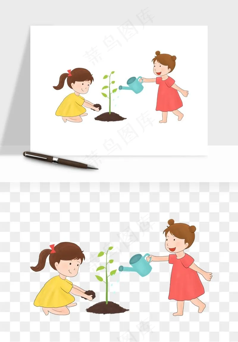 手绘植树节挖土人物png免抠