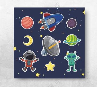 卡通太空矢量宇宙卡通飞船